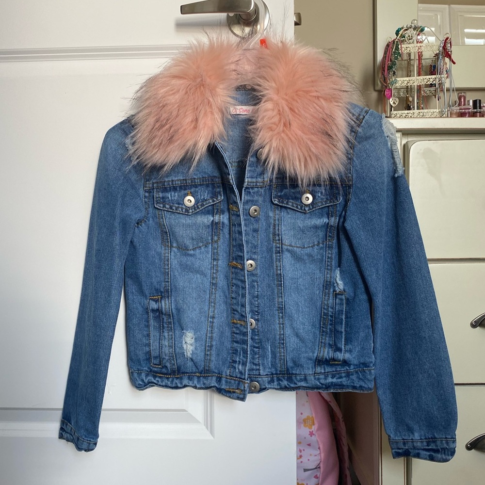 Kids Jean Jacket with pink fur